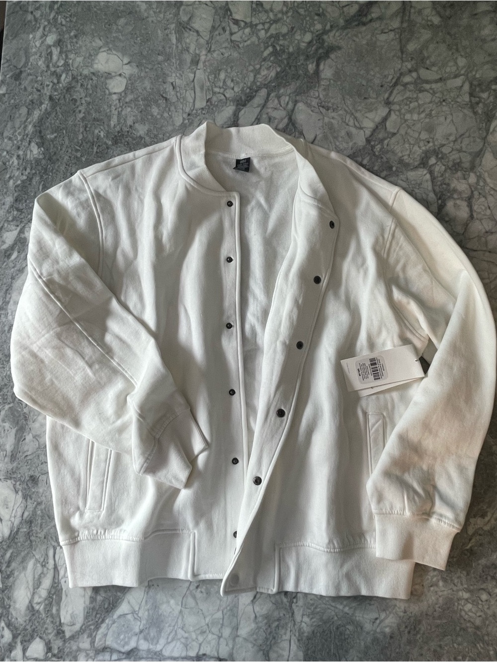 New! 100% cotton Men's White Snap-Front Bomber Jacket size M